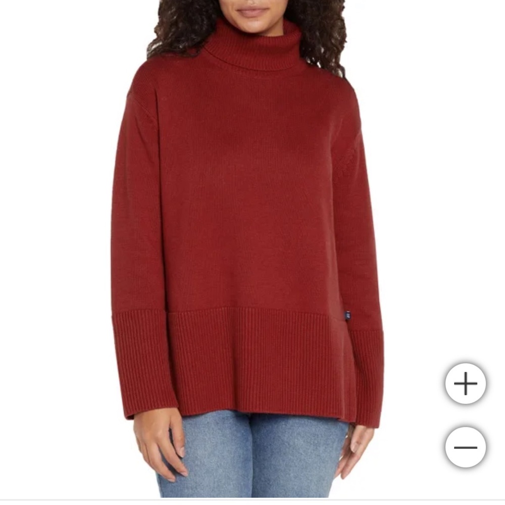 Turtleneck Rib-Hem Women's Sweater — Deep Red
